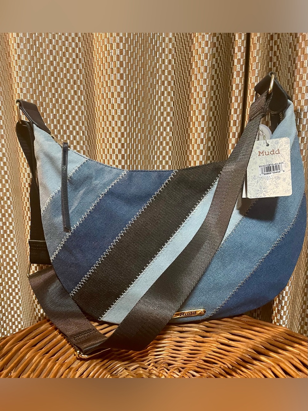 Mudd Logo Blue Jean Diagonal Stripe Crossbody / Shoulder Bag